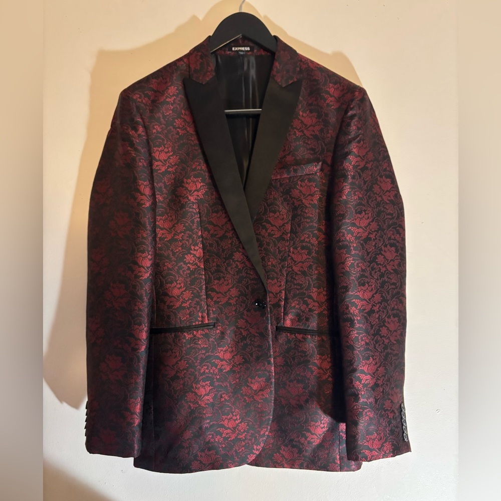 Express Men's Red and Black Floral Blazer
